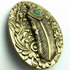 Feather & Jade Solid Brass Belt Buckle Western Cowboy Boucle Vintage Antique