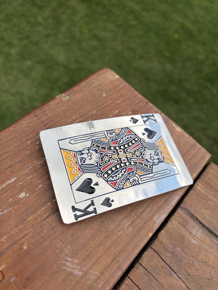 King of Spades Belt Buckle Silver Tone Gambler Novelty Gift