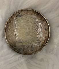 Genuine 1921 Morgan Silver Dollar Western Silver & Gold Tone Belt Buckle USA