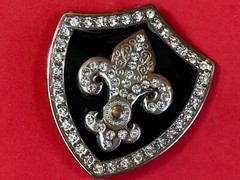 Saints Symbol Fleur De Lis Black Shield Family Crest Rhinestone Belt Buckle