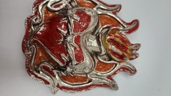 HEAVY METAL MFG Belt Buckle Flaming Heart Barb Wire Made in USA HOT MESS See Pic