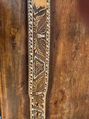 Handmade Patriotic Western Belt 30-Eagles-Brn/White-Lace-Stitches-Buckle-Leather