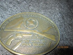 Vintage Brass Belt Buckle NRA MEMBER COMMEMORATIVE The Guns of John Wayne