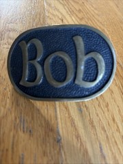 Vintage 1970s BOB Letters Solid Brass Gold Slide Belt Buckle Rectangular