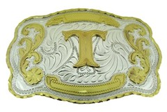 Initial T Letter t Belt Buckle New Men Cowboy Western Really Rodeo Gold Metal