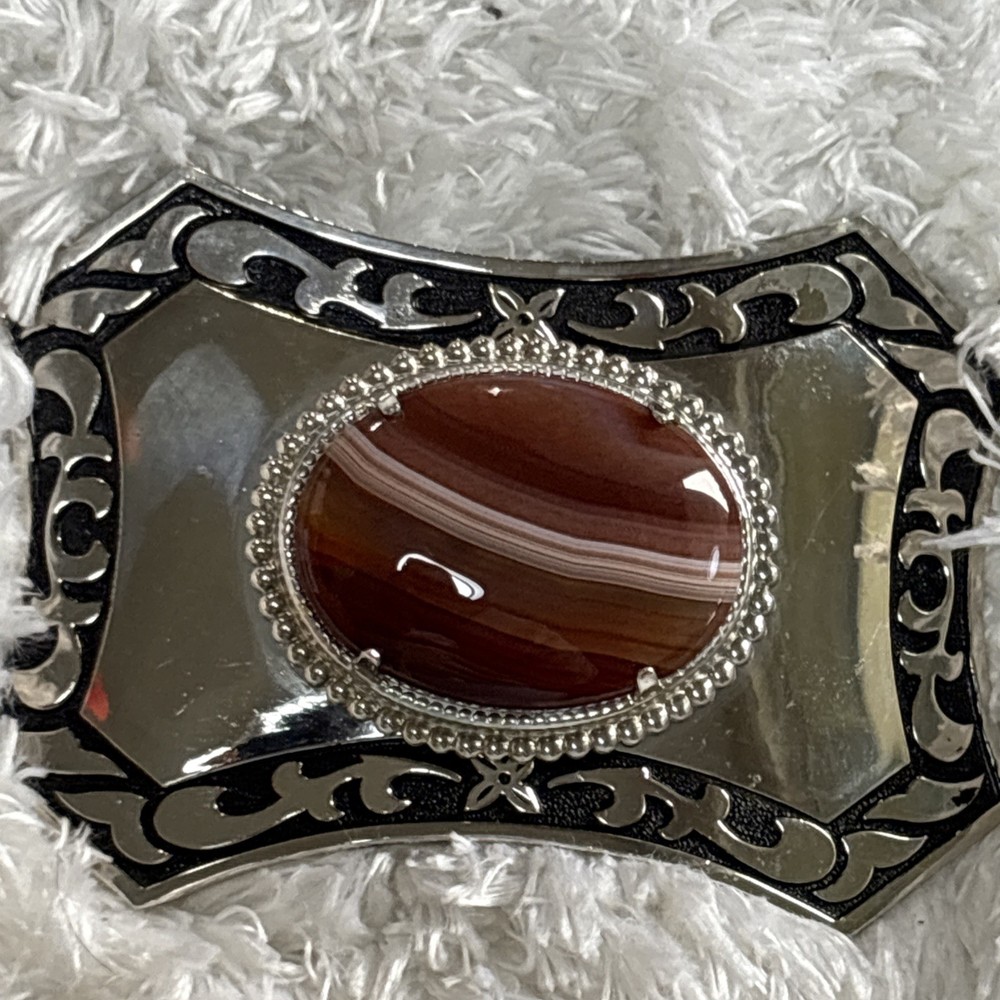 Silver Western Belt Buckle With Polished Stone