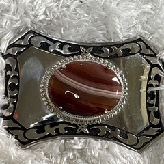 Silver Western Belt Buckle With Polished Stone