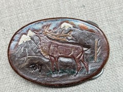 vintage ELK belt buckle TOOLED leather MOOSE handcrafted WESTERN mountains