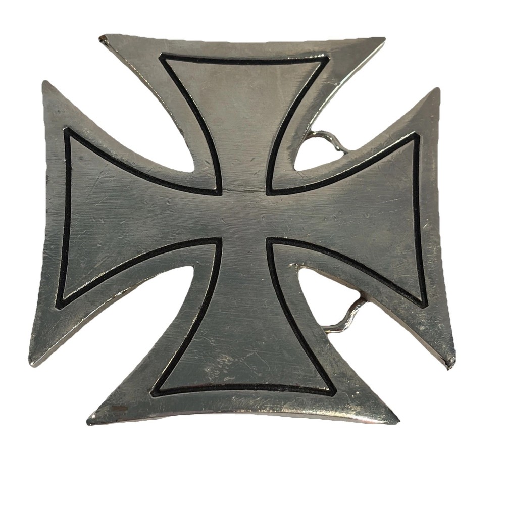 Silver Star Iron Cross Belt Buckle Silver Tone Made In USA Goth Grunge Moto FAIR