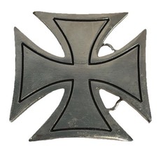 Silver Star Iron Cross Belt Buckle Silver Tone Made In USA Goth Grunge Moto FAIR