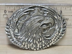 Vintage E&J Belt Buckle Silver Tone 3.25&Prime; Engraved Eagle Wildlife Western