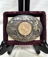 Rainy Mountain An American JFK Bronze Medal Solid Brass Belt Buckle COA Box NOS