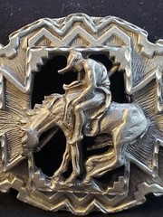 Diamond Cut Pewter Man Riding Horse Belt Buckle