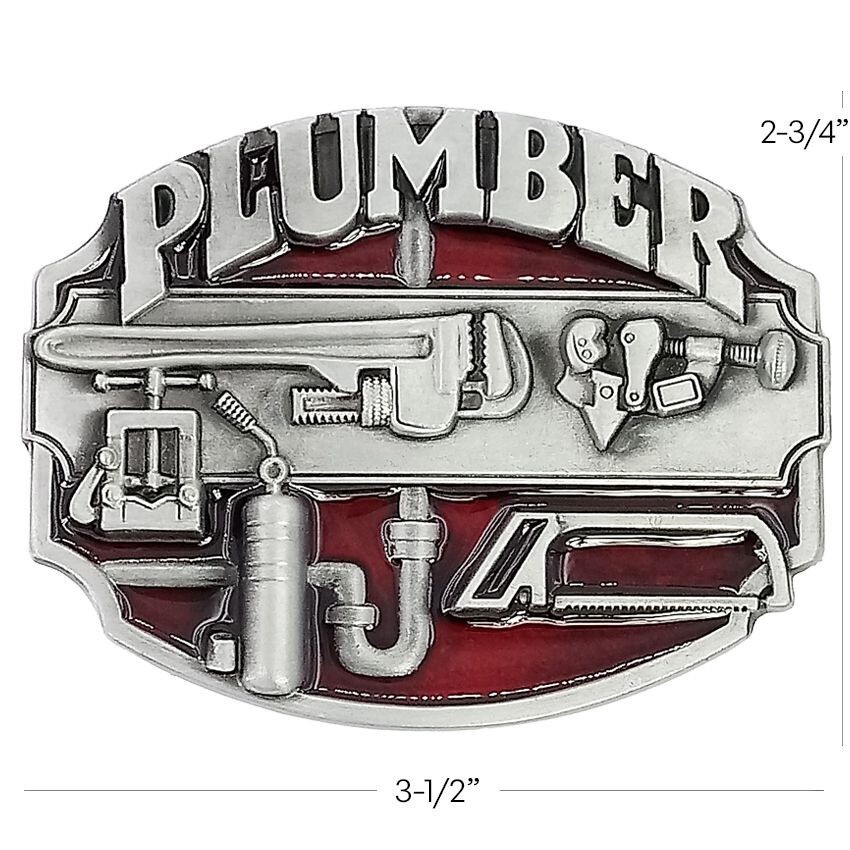 Plumber Belt Buckle Red Enameled Tools 3D Wrench Plumbing Service