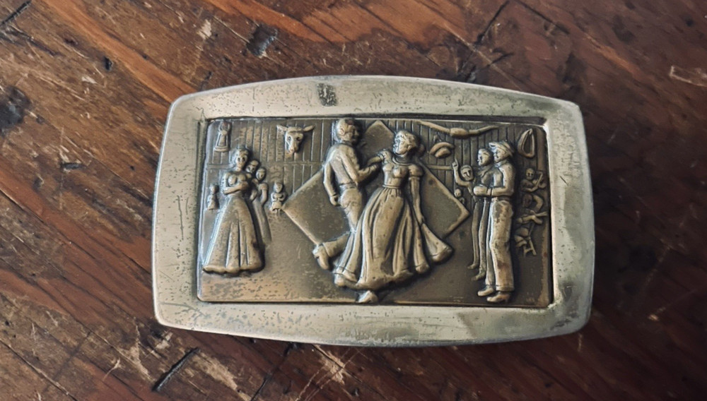 Vintage Square Dance Belt Buckle Justin Nickel Silver USA