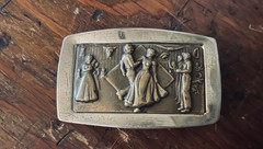 Vintage Square Dance Belt Buckle Justin Nickel Silver USA