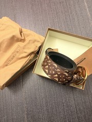 Burberry Men Tb Circle Belt Brown Leather Gold Buckle