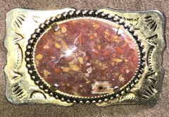 Vintage Nickel Silver Oval Red Speckled Stone
