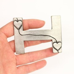 H Belt Buckle Smooth Silver Tone Classic Sporty Metal Buckle