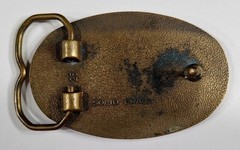 Vintage Solid Brass Bass Fishing Sport Belt Buckle Colorful Amber Green