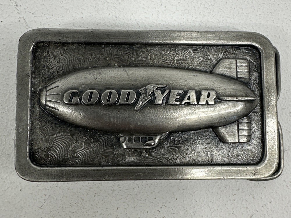 Vintage 1974 Goodyear Tire and Rubber Company Blimp Belt Buckle MARKED REPRO