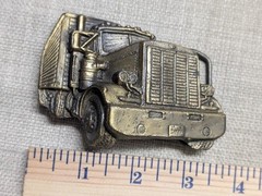 vintage TRUCKER belt buckle BIG RIG semi-truck SOLID BRASS heavy WESTERN cowboy