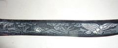 Woman&rsquo;s Black Tooled Leather Belt Eagles Western Name Penny Leather Belt S-30a
