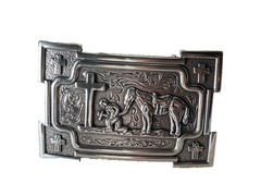 Nocona Mens Belt Buckle 3.5 x 2.5 in Cowboy Horse Cross Western Silver 1.5