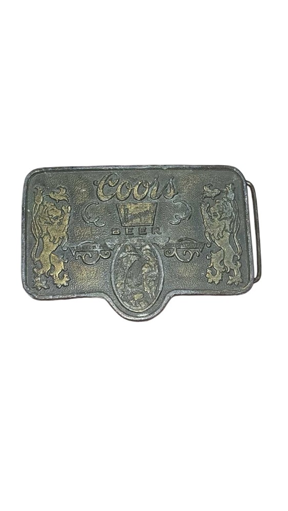 Vintage Coors Banquet Beer Belt Buckle Waterfall Lions Metal Brown Gold