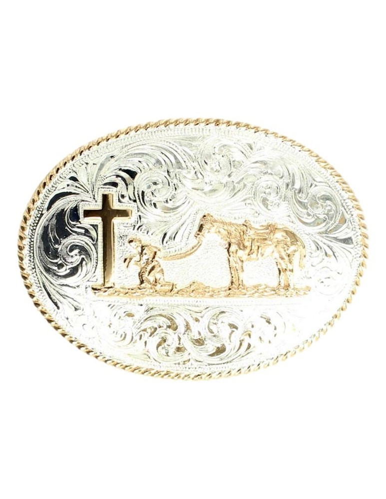 Crumrine Western Belt Buckle Cowboy Prayer Rope Silver Bronze C1037448