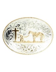 Crumrine Western Belt Buckle Cowboy Prayer Rope Silver Bronze C1037448