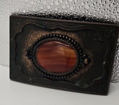 VTG Faux Gemstone Gold Stone Western Cowboy Buckle Copper Tone