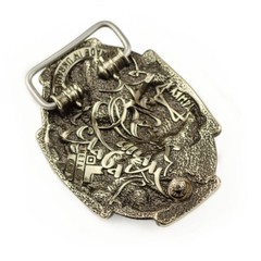 German silver belt buckle Cossack, Handmade Ukrainian warrior military buckle