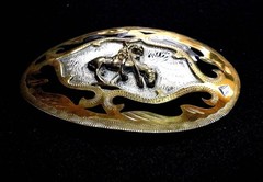 90&rsquo;s Vintage Texas End of the Trail Native German Silver Brass Belt Buckle