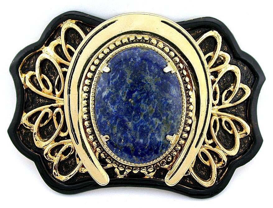 Gold Color Oval 40×30 40mm x 30mm Lapis Cab Cabochon Gem Horseshoe Belt Buckle