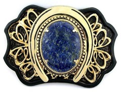 Gold Color Oval 40×30 40mm x 30mm Lapis Cab Cabochon Gem Horseshoe Belt Buckle