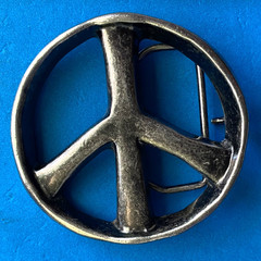 Vintage Crudely Made Peace Sign Hippy Love Belt Buckle