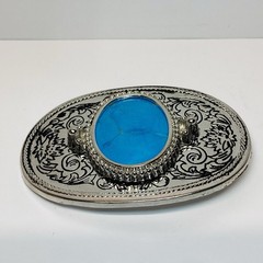 Turquoise Stone Silver Western Country Unisex Engrave Design Belt Buckle