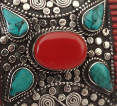 BT Tibetan Silver Belt Buckle Belt waist trap Turquoise Coral Clasp