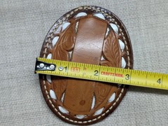 vintage TOOLED belt buckle WESTERN cowhide leather COWBOY laced
