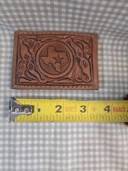 Tooled Leather TEXAS Belt Buckle Hidden Money Flap Western Cowboy Style