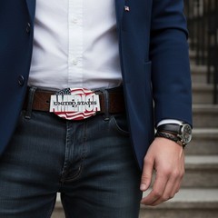 Men Women Belt Buckle Silver Metal USA Flag United States America Red White Blue