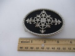 Classico Belt Buckle Mens Silver Oval Western Rhinestone Cross Star Italia