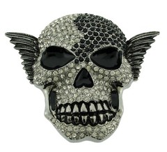 Silver Metal Skull Belt Buckle Halloween Party Costume Gift Fashion Rhinestones