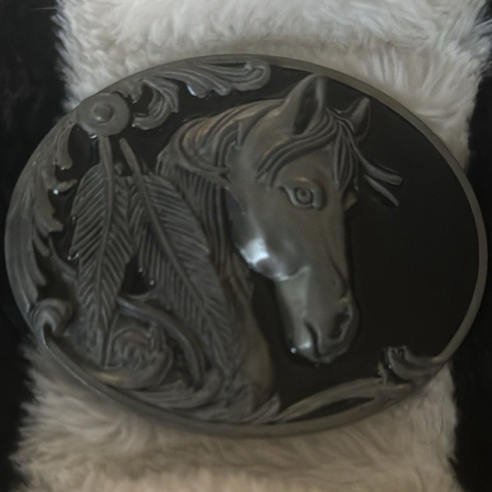 Oval Horse Western Belt Buckle Black Metal Men’s Fits 1.5in Belt Width