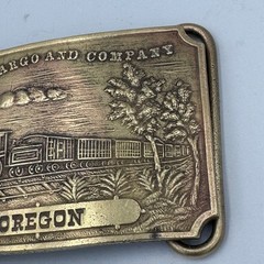 Vintage Wells Fargo and Company Oregon Steam Locomotive Train Belt Buckle Brass