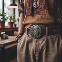 Men Women Metal Belt Buckle Silver Metal Fashion Aztec Calendar Mayan Sun Stone