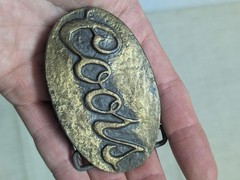 vintage 1970s belt buckle COORS bronze BRASS western BRUTALIST handcrafted FOLK