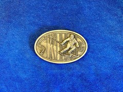 Vintage Skiing Belt Buckle Brass 1976 Snow Cross Country Sports Aspen Vail
