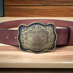 Engraved Brass Belt Buckle Custom Personalized Monogrammed Western Buckle